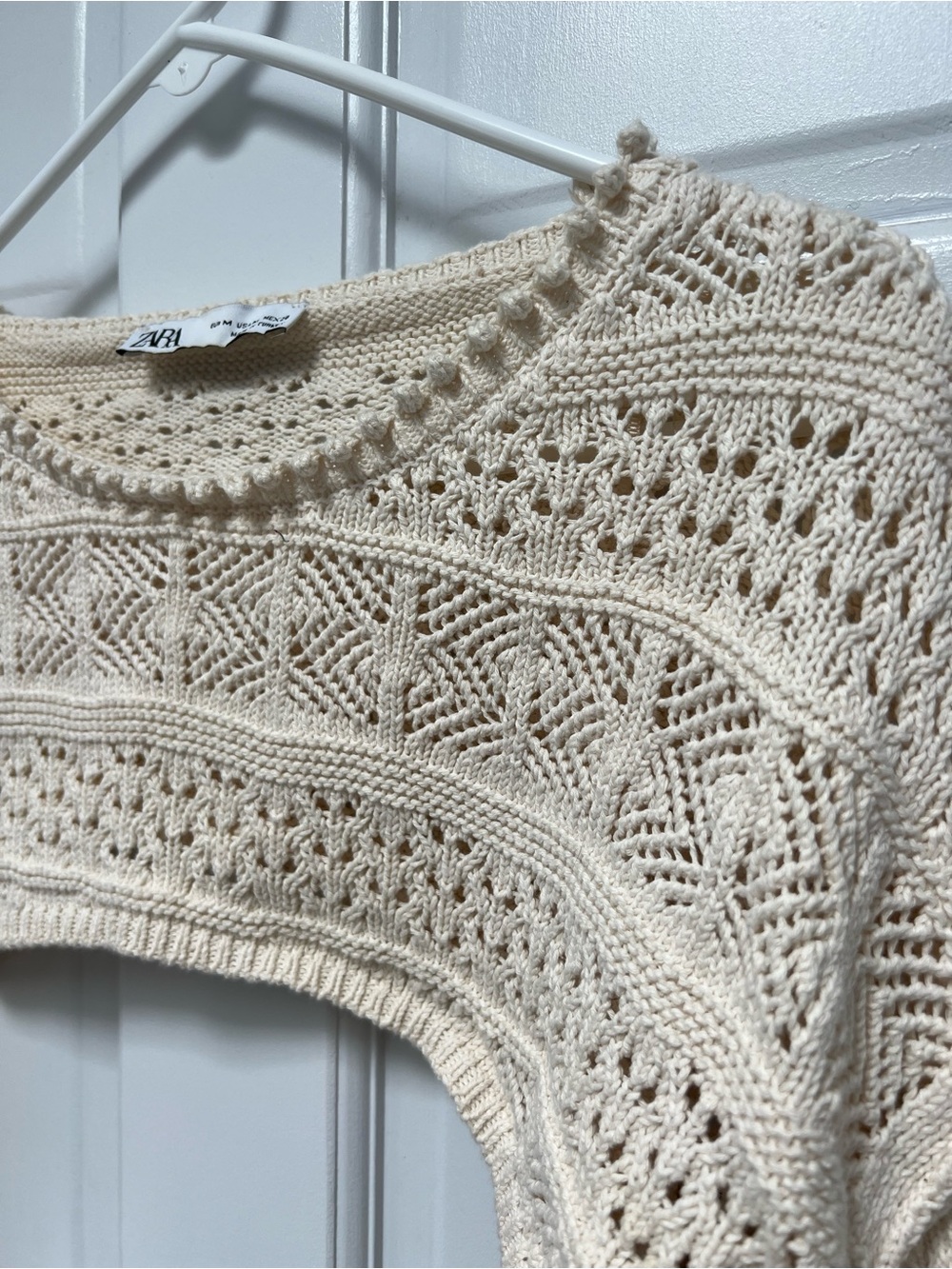 ZARA Cream Openwork Crochet Crewneck Sweater